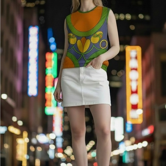 Vintage Lady Van Heusen Colorblock 70’s Sleeveless Floral Mod Mid So Cool - Picture 4 of 15